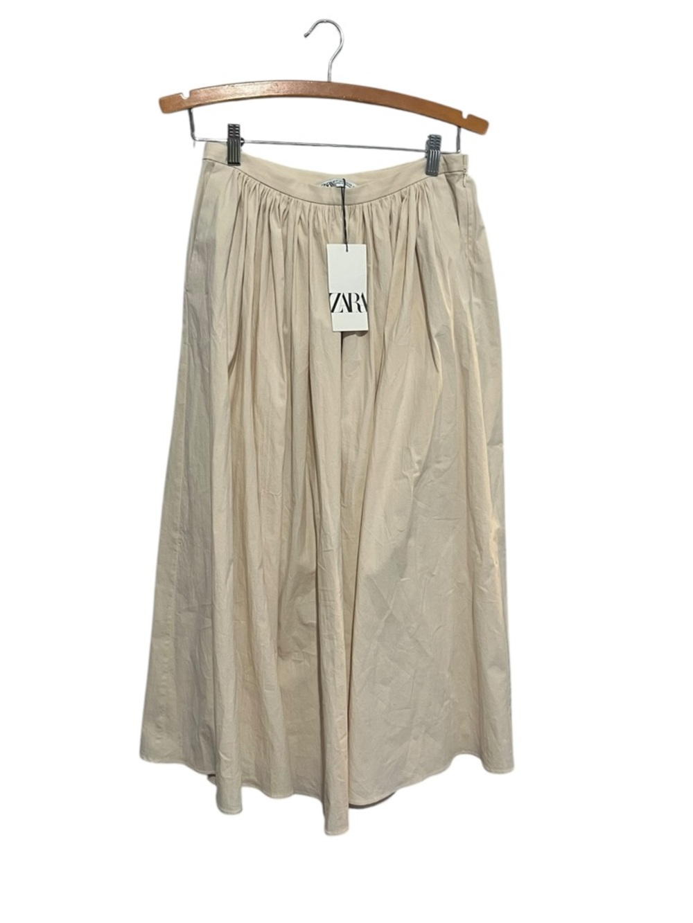 Zara Cream A-Line Gathered Midi Skirt New With Tags 2252/653 - Picture 2 of 7